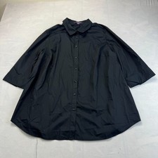 Roaman's Shirt Top Womens Size 22W Black 3/4 Sleeve Collared Casual Button Front picture
