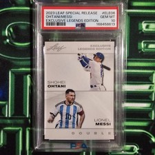 2023 LEAF SPECIAL RELEASE EXCLUSIVE LEGENDS SHOHEI OHTANI-LIONEL MESSI PSA 10 picture
