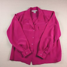 Vintage Balenciaga Paris Bright Pink 100% Silk Camp Collar Blouse Size 14 Stains picture