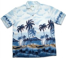 Vtg KY's Hawaiian Shirt Island Palms Beach Airplane, Hawaii USA Made, Medium picture