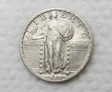 1917 D Type 2 Standing Liberty Quarter - AU / UNC - Scarce Date 90% Silver Coin picture