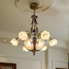Luxury French Vintage Rose Chandelier Victorian Floral Glass Ceiling Light picture