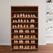 9-Tier Bamboo Shoe Rack Cabinet Shoe Cabinet With Flip Door For Storing Shoe New picture