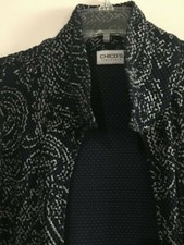 Chico's Traveler's Size 2 Floral Navy Metallic Silver Women Cardigan Sweater Top picture