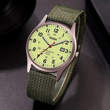 Men's Military Army Luminous 24 Hours Dial Nylon Strap Date Quartz Wrist Watch picture