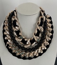 Vintage Jerollin Black and Gold Statement Collar Chunky Ribbon Chain Necklace picture