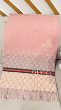Gucci Pink Bee GG Logo Fringe Scarf Shawl Wrap Approx 24x70 picture