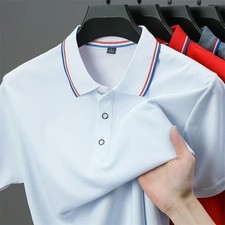 Men's Solid Polo Shirt Breathable Summer Beach Business Casual Tee Tshirt Gift picture