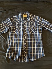 Wrangler Western Shirt Size L Blue Plaid Long Sleeve Pearl Snap picture