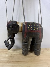 Vintage Hand Carved Indonesian Folk Art Wooden Jointed  Elephant Marionette picture