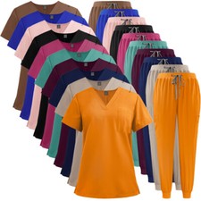 Summer NiaaHinn Scrub Nurse Medical Uniform Set Women Men V-Neck Top Jogger Pant picture