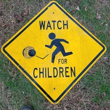 Vintage Retired Watch Children Highway Traffic Caution Sign Road Street 32x32