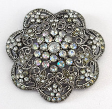 Vintage Art Deco AB Rhinestone Petal Brooch Pendant Bridal Accessory Star 1.75