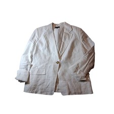 Quince Women White 100% European Linen Blazer Jacket Size M Single Button Lined picture