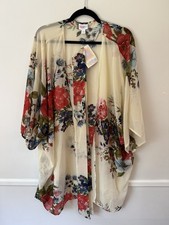 LuLaRoe Women’s XL  “Daphne” Kimono Jacket Tie Sheer Ivory Red Roses Floral NWT picture