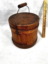 antique firkin wooden bucket w/handle small 8 tall nice patina original 19thc  picture