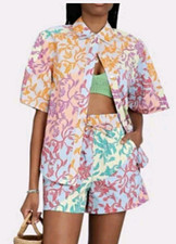 Derek Lam 10 Crosby Multicolor Floral Collared Short Sleeve Button-Up Shirt 0 picture
