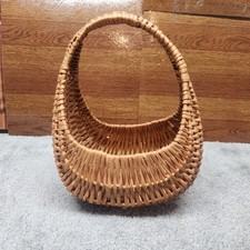 Woven Gondola Basket Oval Rustic Farmhouse Decor Tall Handle Handwoven Storage picture