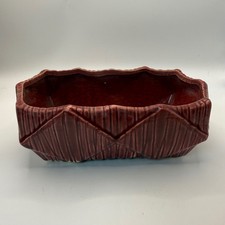 Vintage McCoy Pottery Burgundy Bark Texture Rectangular Planter Maroon Ceramic picture