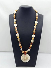 Vintage Lahaina Scrimshaw Mother of Pearl Spiral Cone Shell Necklace Maui Hawaii picture