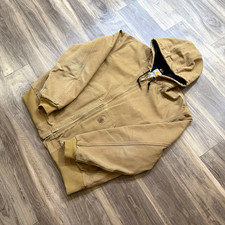 Vintage Carhartt Men's Tan Hooded Zip up Workwear Jacket Size Mens XL picture