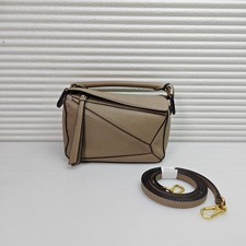 Loewe Puzzle Mini Beige GHW Calfskin Leather Crossbody Bag Top Handle Auth picture