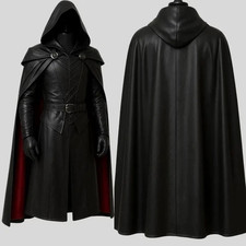 Medieval Genuine Leather Hooded Cloak – LARP, Cosplay & Renaissance Costume picture