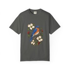Eastern Bluebird Shirt Comfort Colors Dogwood Botanical Tee Birdwatcher Gift picture