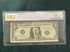 $1 1977 PCGS 25 Misalignment Error 2 Vertical 1 Diagonal Gutter Fold Errors picture