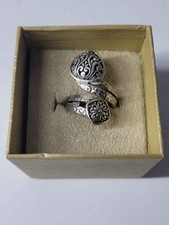 SARDA Designer 925 Sterling Silver Filigree & Hammered Bypass Ring - Size 7 picture
