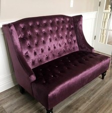 Vintage Style Velvet Loveseat Sofa Handcraft Wingback 2-Seater Couch Plum Purple picture