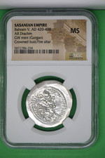 SASANIAN KINGDOM. Bahram V (Vahram) (AD 420-438). AR drachm (28mm, 3h). NGC MS. picture