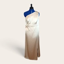 Birdy Grey One Shoulder Maxi Dress Womens XL Gold Good Satin Slit Gown picture