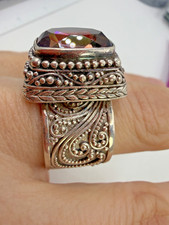 Sarda Sterling Silver Ring Wide Chunky Purple Size 9 Ametrine Wide Bali Style picture