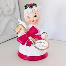 Vintage 1957 Napco Christmas Angel Bell Figurine 3N2565 Merry X'mas Japan picture