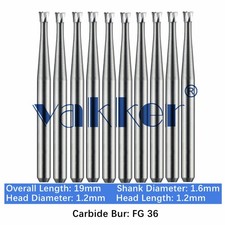 10-100pc Vakker Dental Carbide Burs FG36 19mm FG Inverted Cone Burs High Speed picture