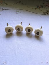 Vintage Two's Company Faux Ivory Bone, Brass Carved Cabinet Knobs, Set Of 4 picture