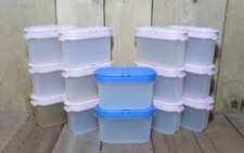Vintage Lot of 14 Tupperware Spice Shaker Containers w/Light Blue and Pink Lids picture