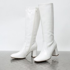 Women Square Toe Low Chunky Block Heel Gogo Boots Zip Up Knee High Boots picture