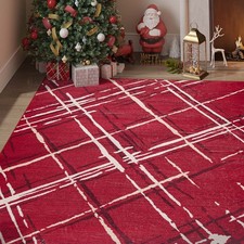 5x7 Area Rug Modern Washable Rug Abstract Rug Geometric Grid Non Slip Rug Red picture