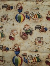 Jo-Ann OOP Cute Whimsical Retro Style Kitty Cats Cotton Fabric 1 Yard 34