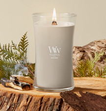 WoodWick Wood Smoke Large Hourglass Candle Jar 21.5 oz Black Cedar Bonfire Scent picture
