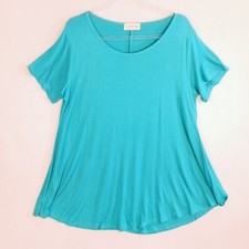 LARACE Women's Short Sleeve Flowy Flattering Comfy Blouse Size 2X Lake Blue NWT picture