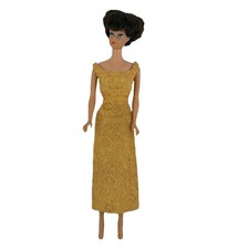 Vintage 1962 Barbie Midge Bubble Cut Brunette Gold Dress Mattel Japan picture