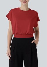 HaLaRa WoMeNs ReD SHoRT SLeeVe SHiRT ToP BaTWiNG L NWOT picture