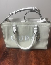 Guess Sage Green Logo Satchel Top Handle Bag Detachable Strap Magnetic Medium picture