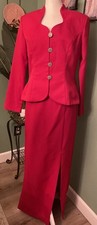 NWT Simply Lenore Womens Red Long Sleeve Four-Button 2 Piece Skirt Suit Set Sz 8 picture