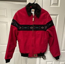 Carhartt Santa Fe Aztec Geometric Bomber Jacket Red/Black M Zip Lined picture