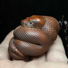 Chinese boxwood hand carved vivid snake statue netsuke Collection Gift USA SHIP picture