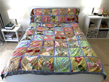 VTG Handmade Patchwork Silk Crazy Quilt Queen Size Duvet 86